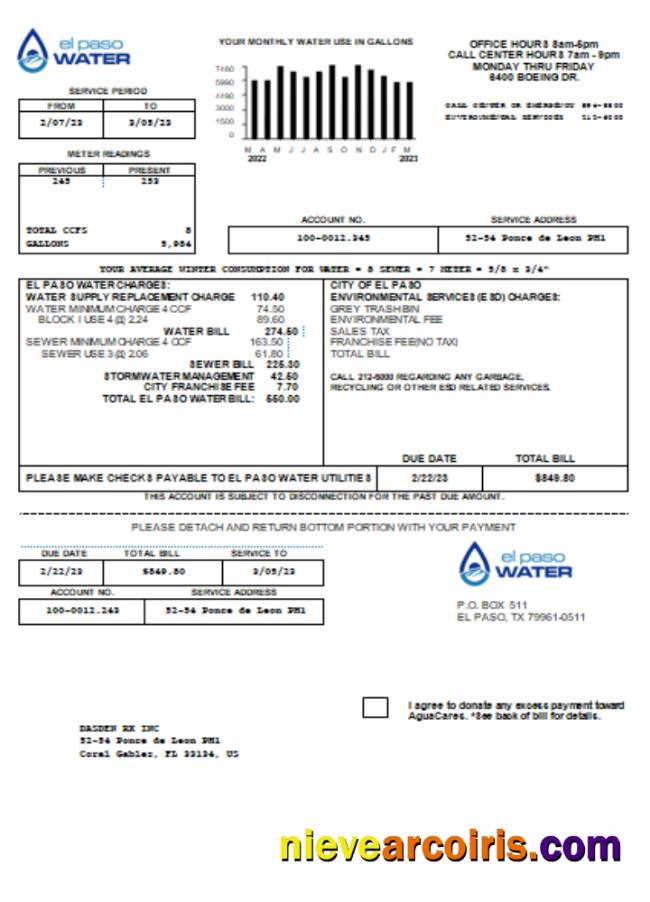 Texas El Paso Water utility business bill